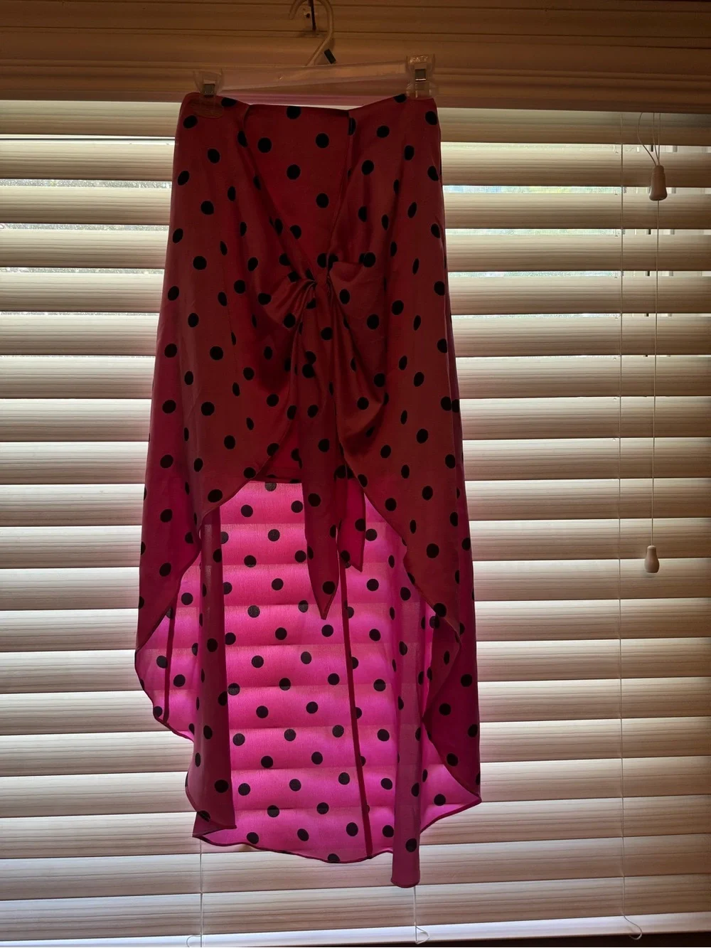 Pink Polka Dot High-Low Knot Midi Skirt - Picture 4 of 4